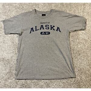 Vintage Alaska AK Graphic T-Shirt Large Gray Made USA 100% Cotton